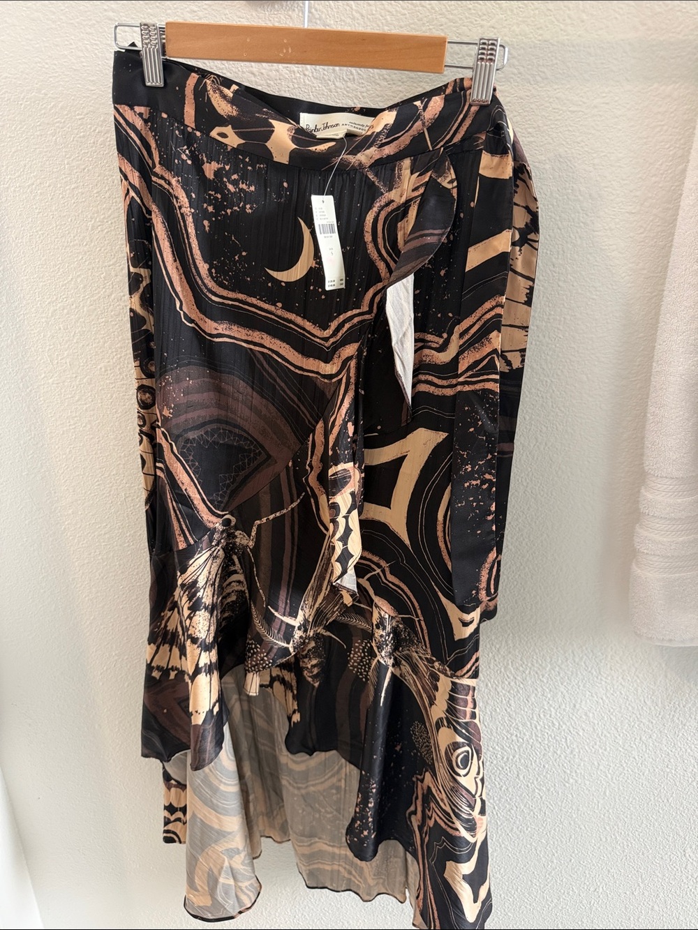 Anthropologie Black and Tan High-Low Abstract Wrap Skirt